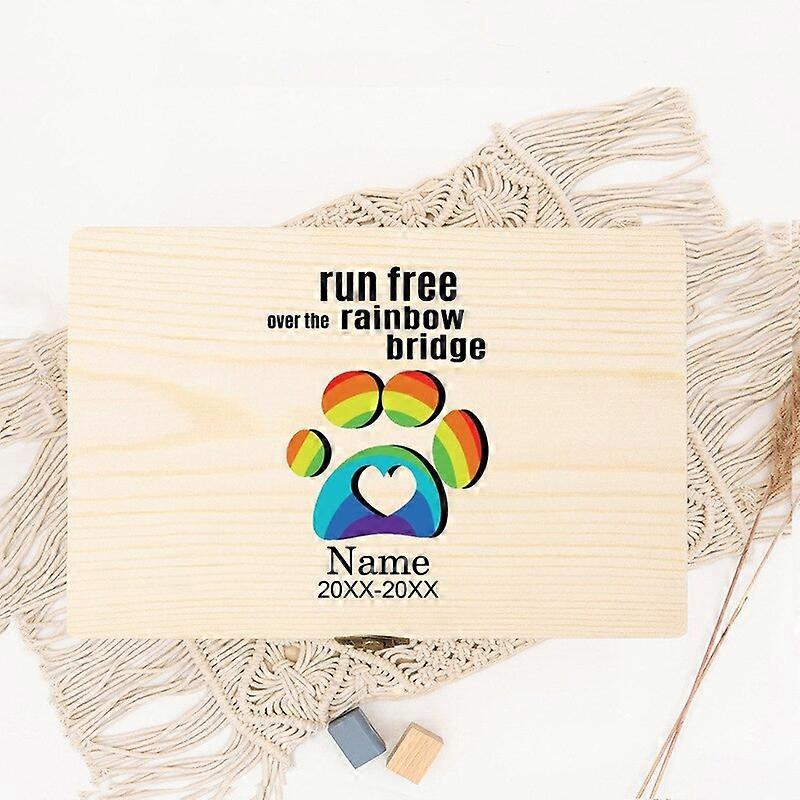 Run Across The Rainbow Bridge Personalized Pet Urn Customize Name and Date Pets Loss Rainbow Bridge Box Custom Funeral Box WD2-Design 14 15x10x5.2cm