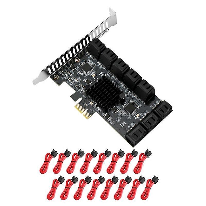 16 Port SATA III PCI-e Controller Card 16 Port Expansion Card compatible for Chia Mining