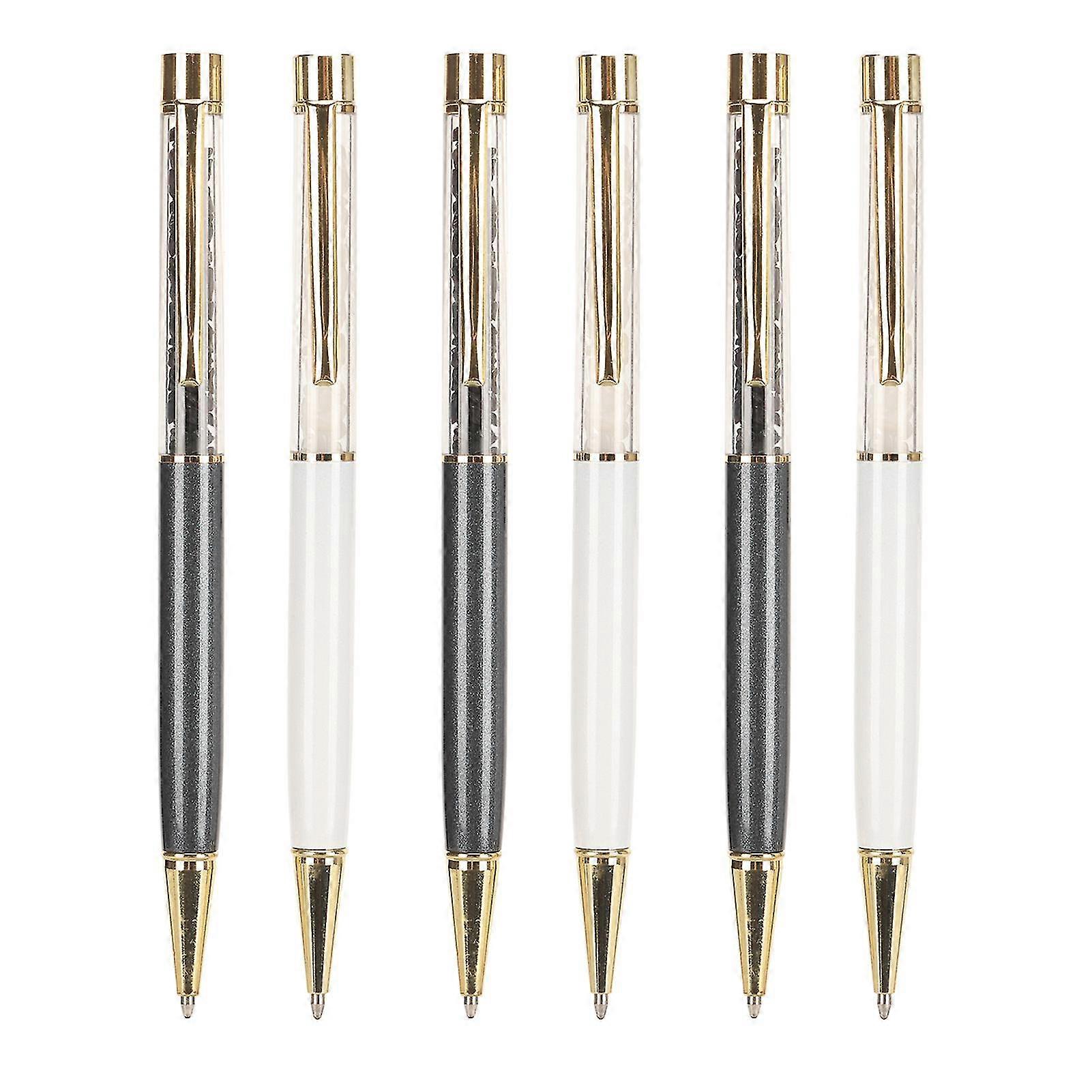Obsidian Crystal Ballpoint Pens Set of 6 for Smooth Comfortable Writing in Black and White for School Office and Family Use