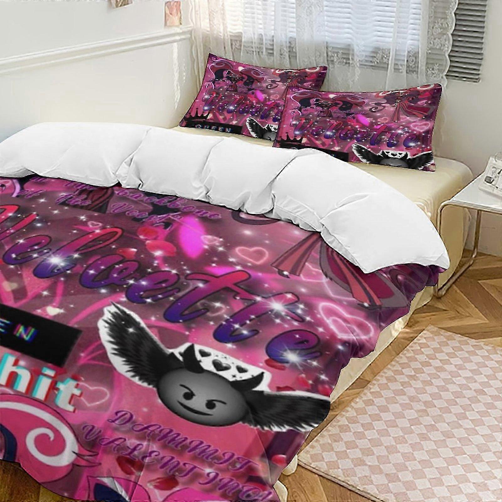 o2774 Lençóis Hazbin Hotel Down Capa de Edredom Microfibra Conjunto de Cama, (1 Capa de Edredom e 2 Fronhas) Lençóis fg2774