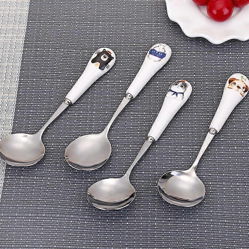Stainless Steel Spoons-White ceramic handle animal print-4 Pack