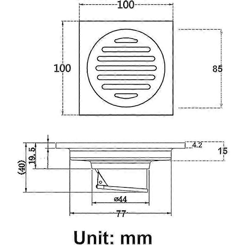 Rustfrit stål firkantet affaldsafløbsdæksel Lugtsikkert lige gulvafløb til brusebad, 100 mm firkantet, sort