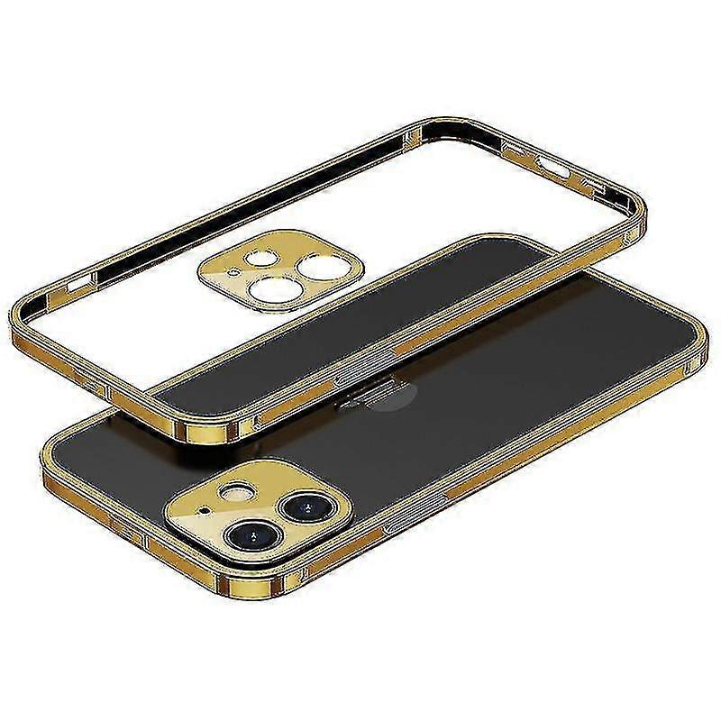Aluminium Alloy Electroplating Metal Phone Protective Frame + Camera Lens Protector Cover For Iphone 12 Mini - Gold