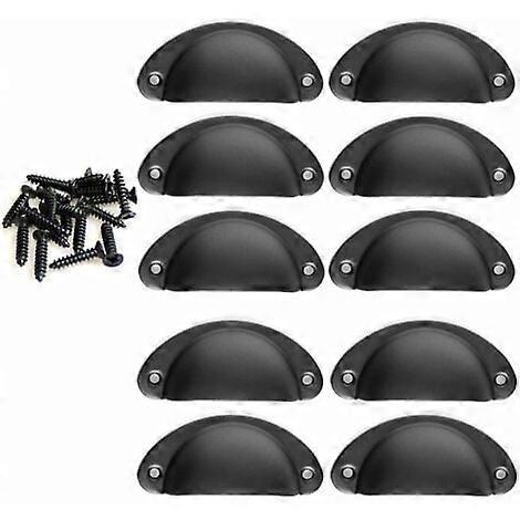 Vintage Shell Cabinet Handles - 10 Pack Black