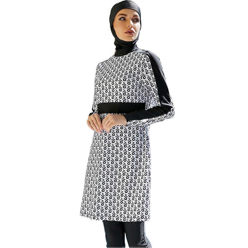 Damen Langarm Badeanzug Patchwork Full Cover Arabische Muslime Bademode