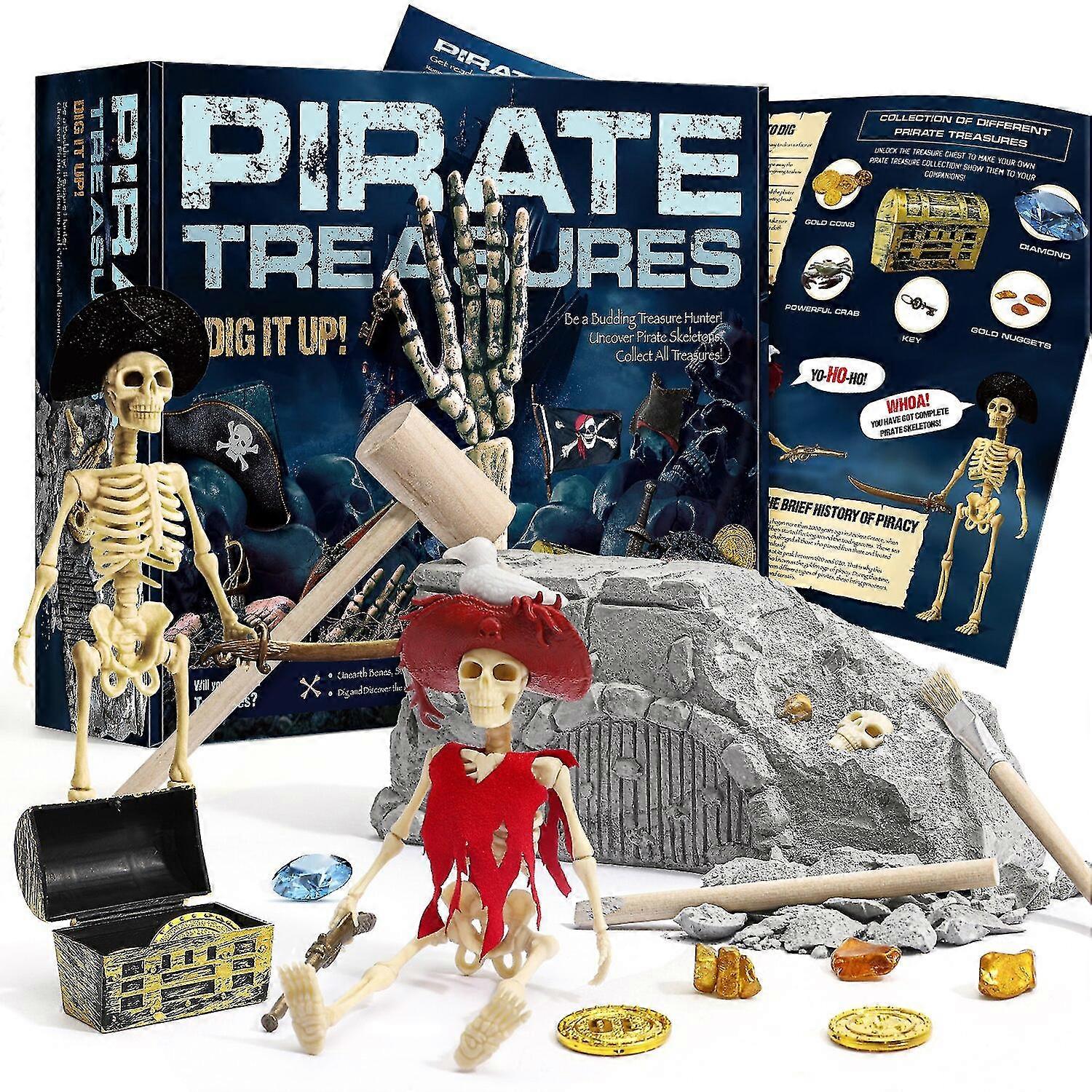 Pirate Treasure Dig Kit Dig Up Gold Diamond Gemstone Pirate Skeleton  Assembly Toys Archaeological Excavation Kit Gifts For Kids