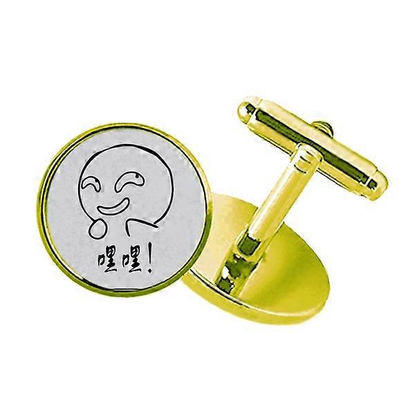 悪笑いブラックかわいいチャット顔漫画がちりばめられたビジネスメタルカフリンクスゴールデン