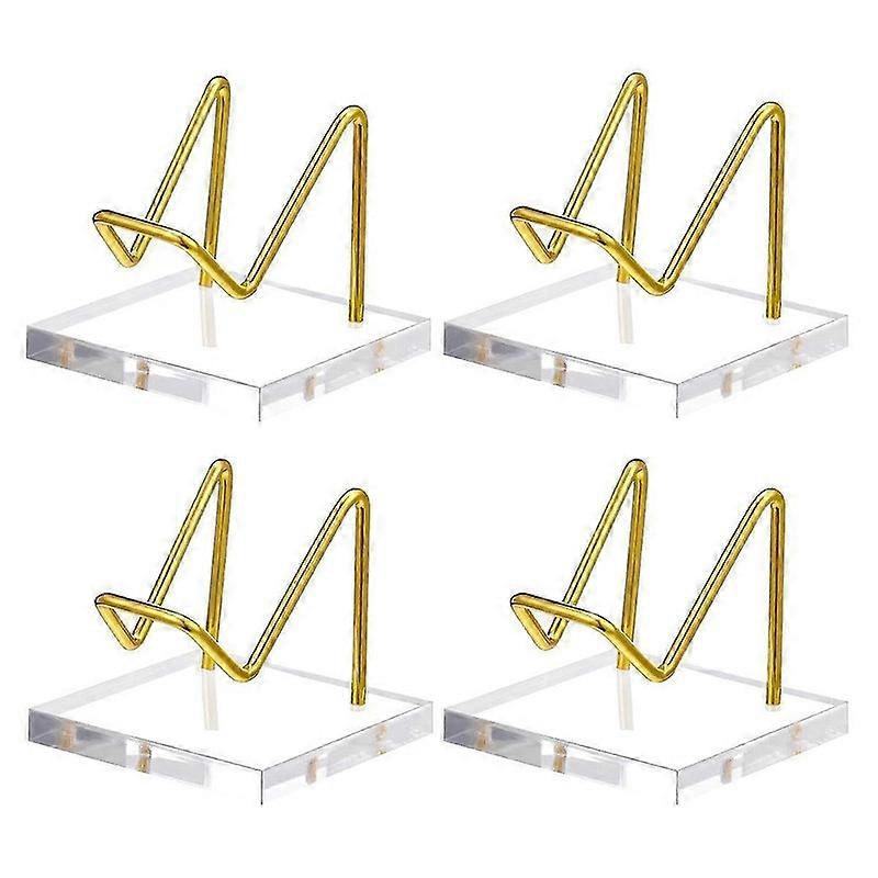 4 Pcs Acrylic Display Stand with Gold Metal Arms Display Pedestal with Acrylic Base Decorative Gold