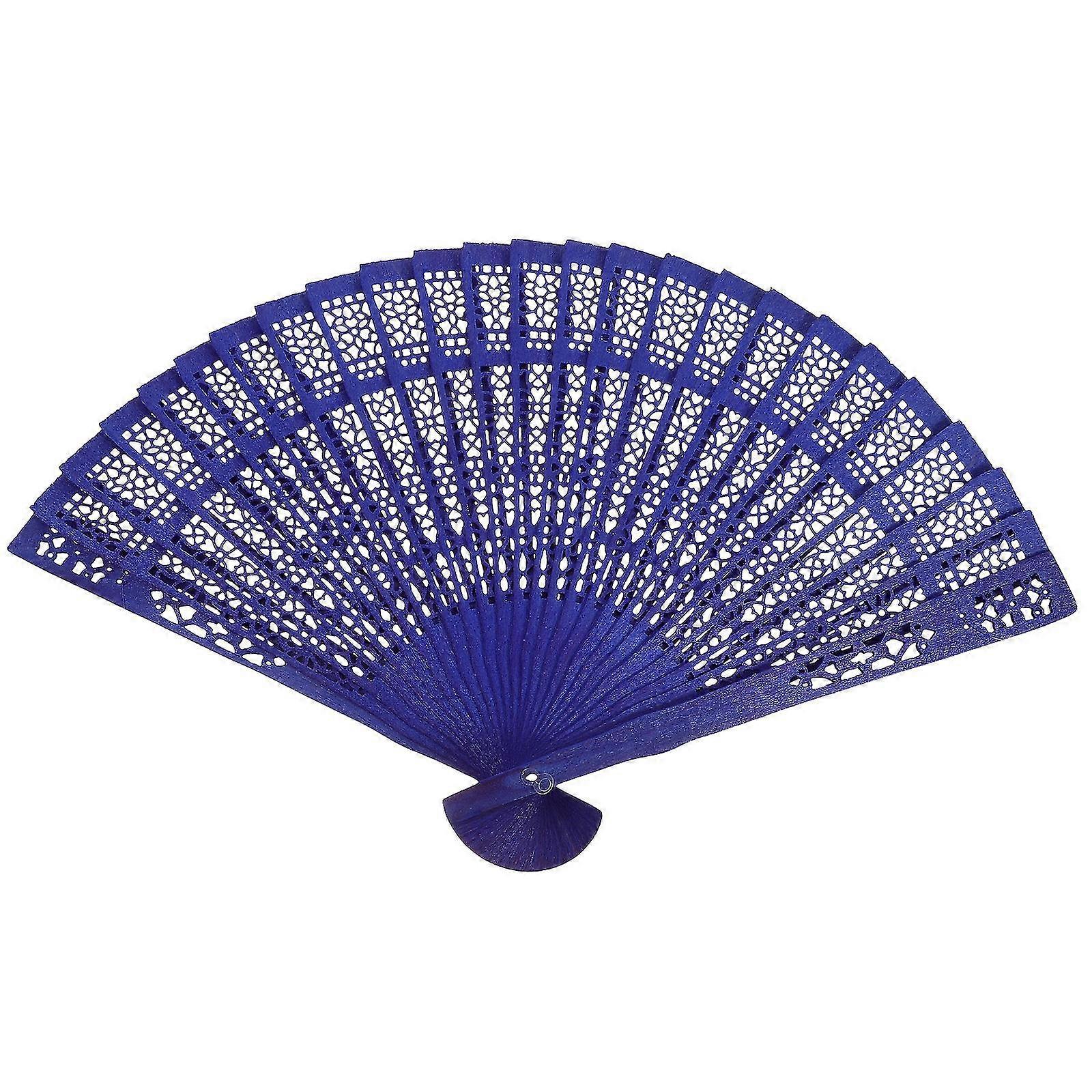 مروحة يدوية صينية قابلة للطي من الخشب مع حقيبة أورجانزا بيضاء لحفلات الزفاف (أزرق)