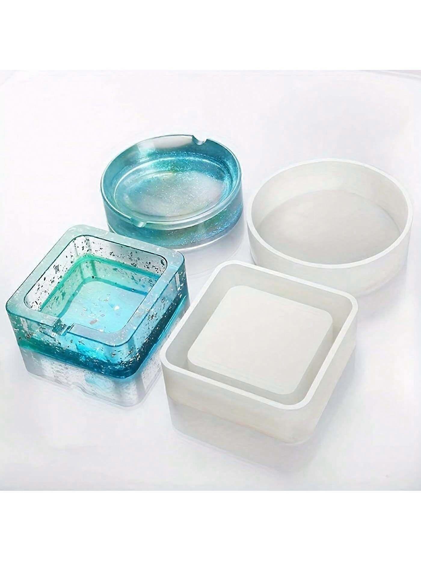 1 ~ 2 قطعة جولة مربع على شكل سيليكون العفن DIY منفضة سجائر صندوق تخزين الراتنج صب العفن كريستال راتنجات الايبوكسي