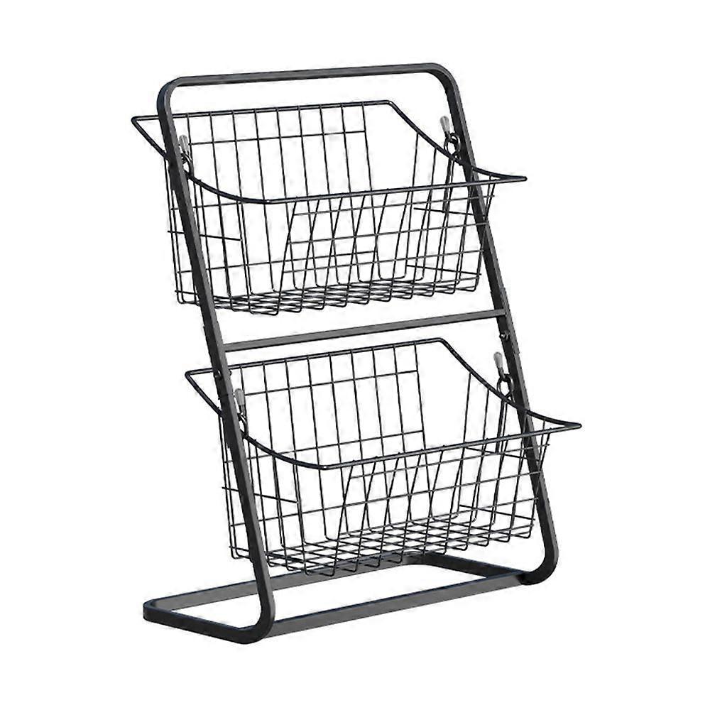 Storage Rack with Removable Baskets Large Capacity Double-Layer Design Metal Hanging Fruit Stand Vegetable Storage Basket