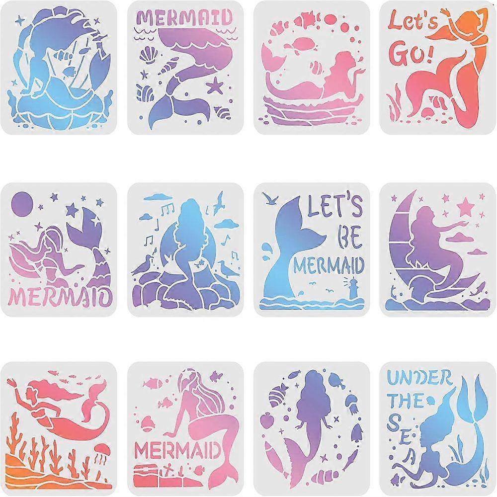 1Set Plastic Drawing Painting Stencils Templates Sets Mermaid Pattern 20x20cm 12sheet/set