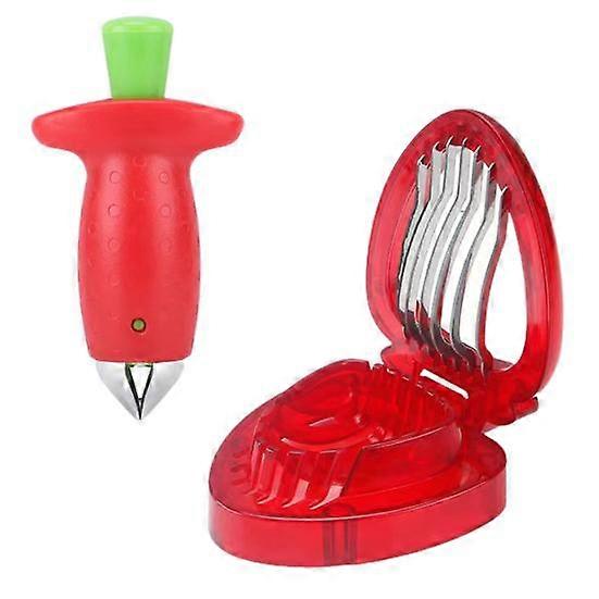 Stainless Steel Strawberry Slicer & Strawberry Huller Cherry Fruit Vegetable Strawberry Stem & Leaf Remove Tool Multifunctional Manual
