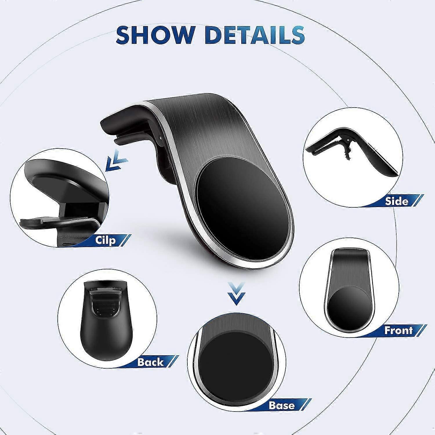 Phone Mount For Car Vent, Magnetic Mobile Phone Holder Car, Type L Ventilation Bracket For Horizontal Air Outlet, Mobile Phone Holder With 5 Magnets F