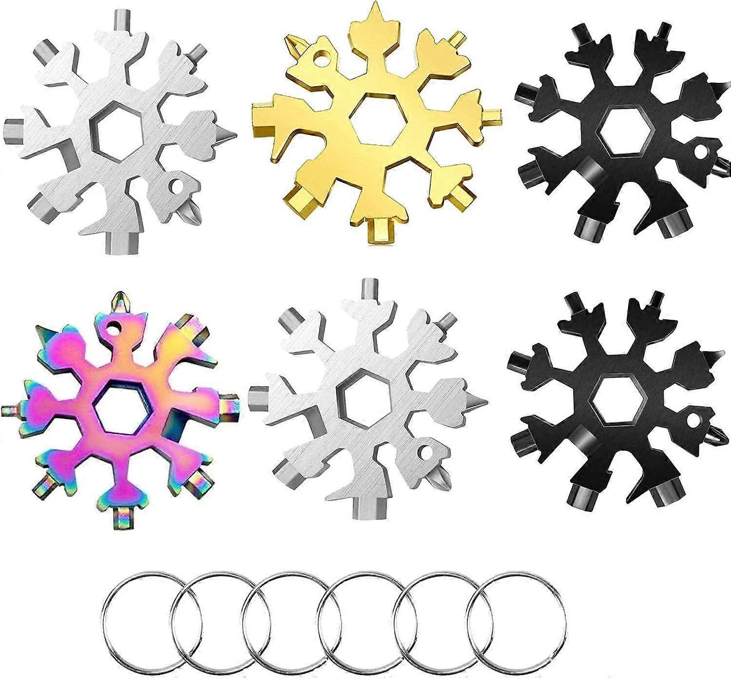 Compact Snowflake Multi-Tool, Stainless Steel Key Ring, Outdoor Durable Wrench
