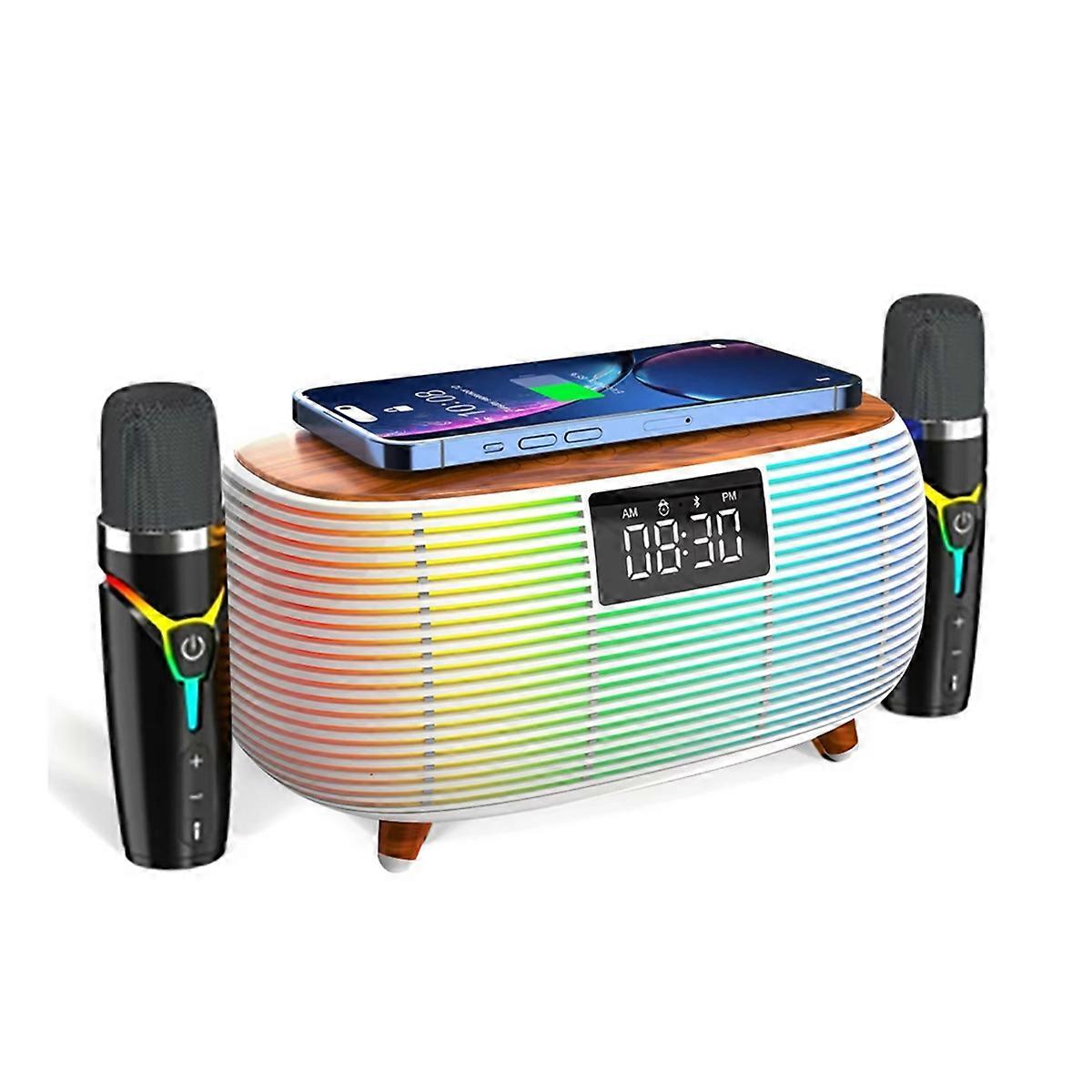 Bluetooth Speaker Wireless Charging Alarm Clock Touch Screen LED Atmosphere Light with Mic Desktop Audio White