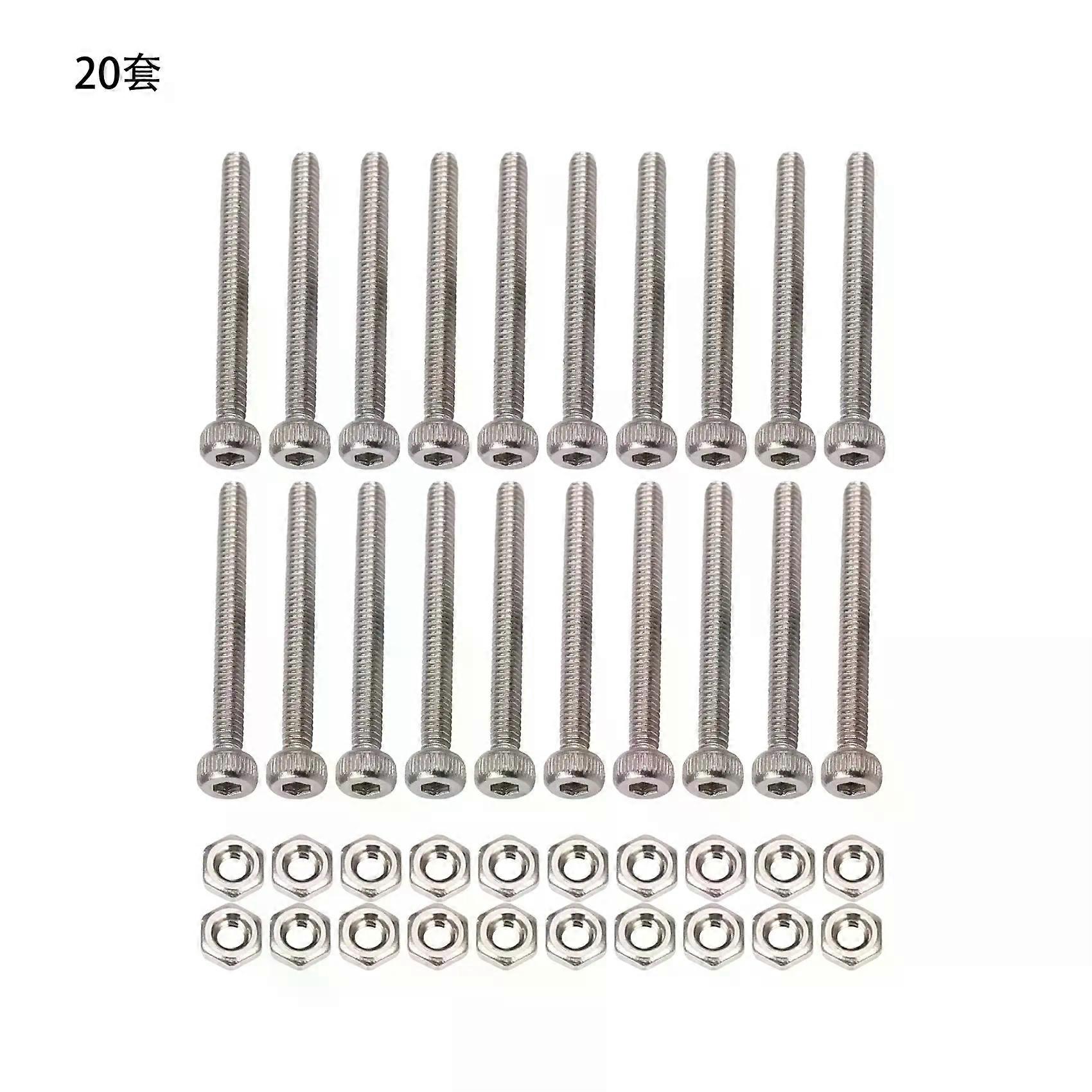 M2 x 20mm Long Hex Socket Knurled Cap Screws Bolts Nuts Set 20Pcs