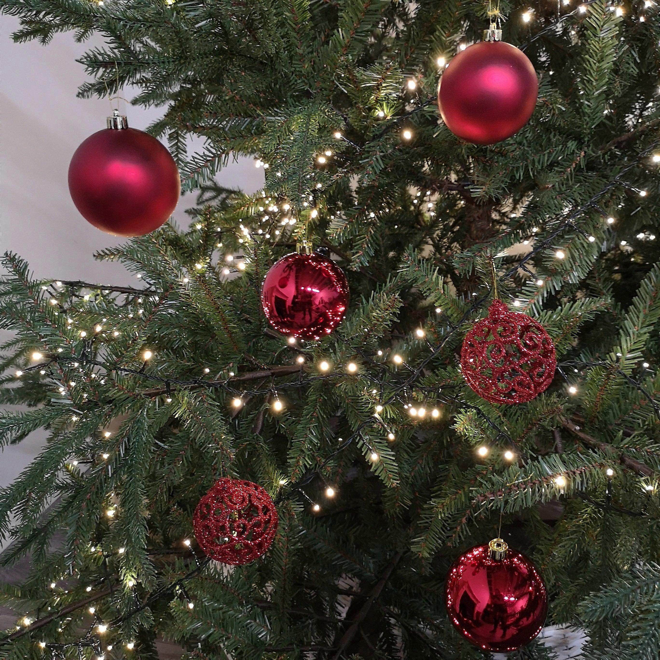 6Pcs 8cm Assorted Shatterproof Baubles Christmas Decoration In Red