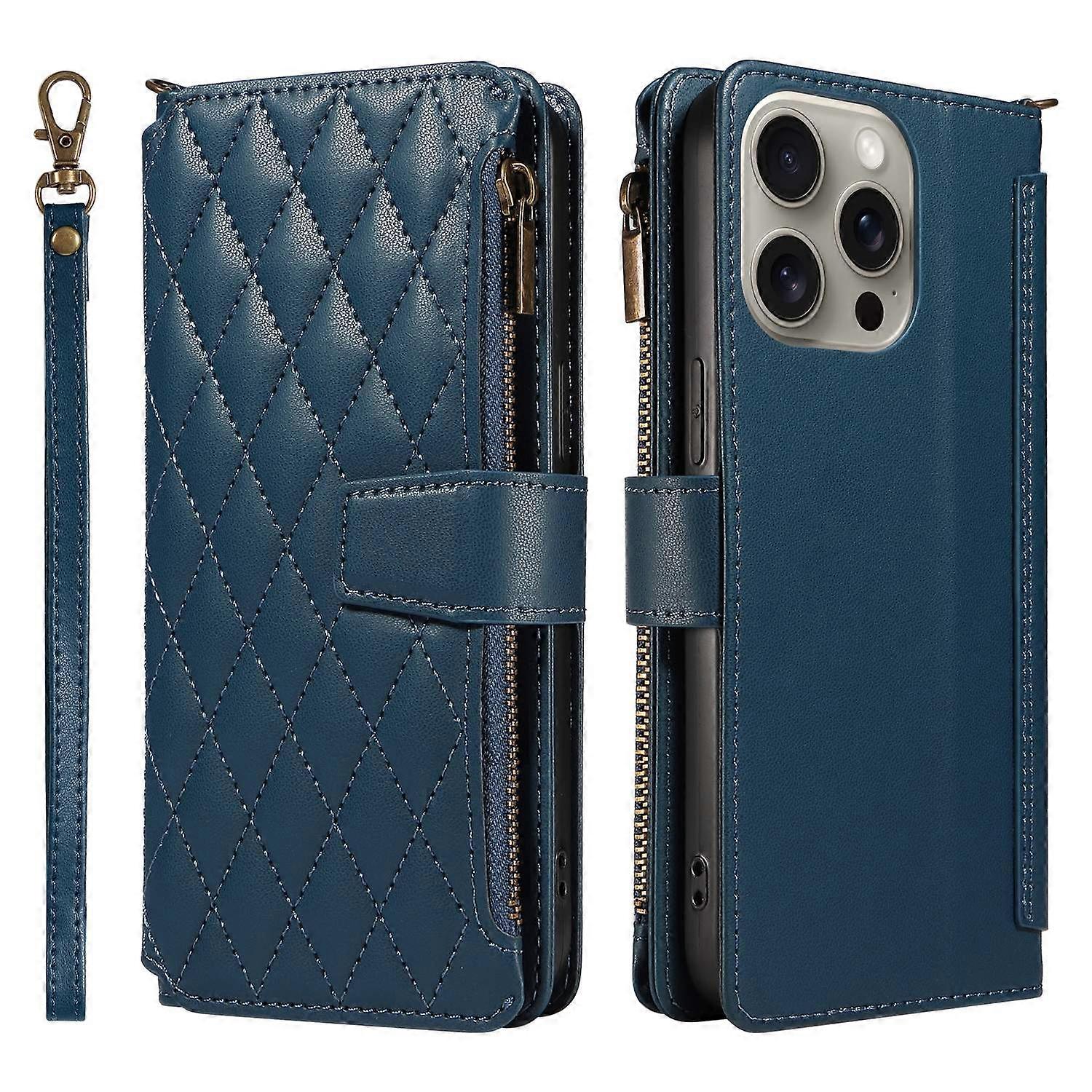 For iPhone 14 Pro Leather Case with Card Holder,RFID Blocking Wallet Phone Cover Rhombus Pattern