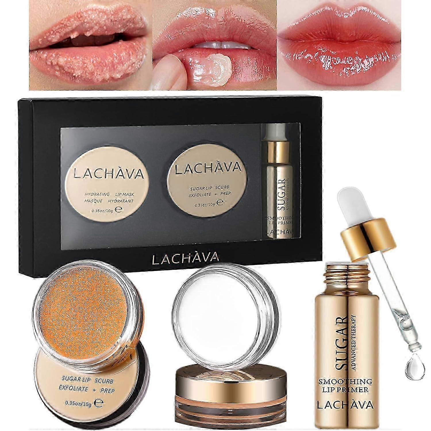 Lip Care Kit, Lip Scrub, Lip Sleeping Mask and Lip Soothing Primer Oil, Hydrating Nourishing Lips Care Set, Keep Lip Hydrated