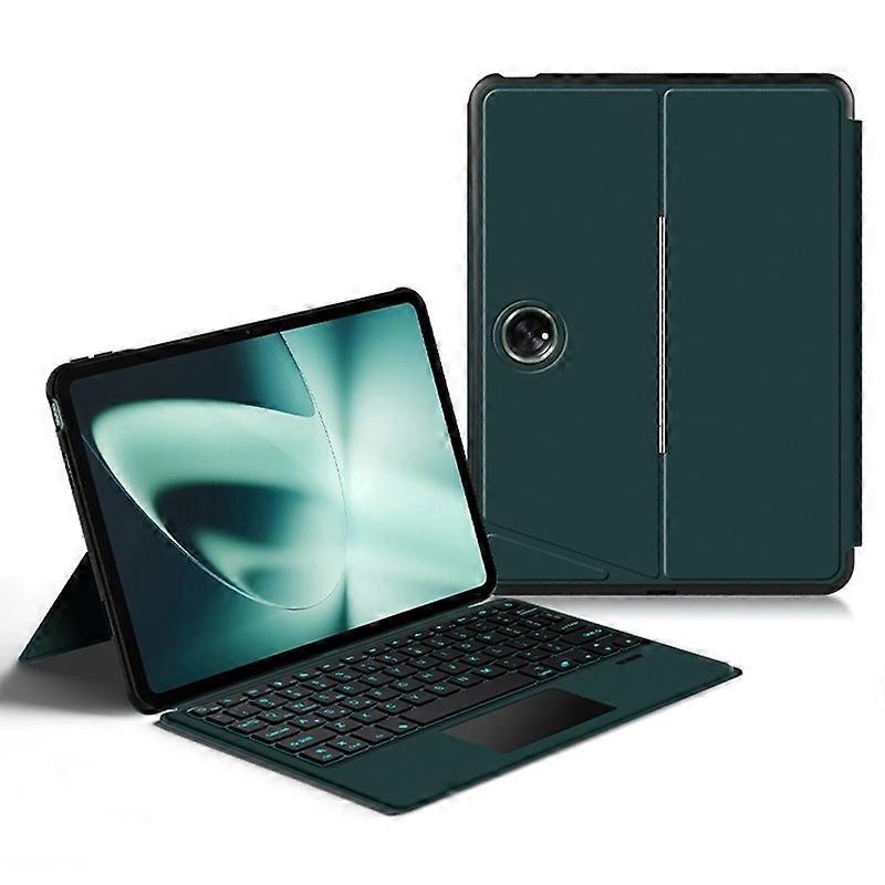 For OnePlus Pad Leather Case+Bluetooth Keyboard with Backlight Trackpad-Green