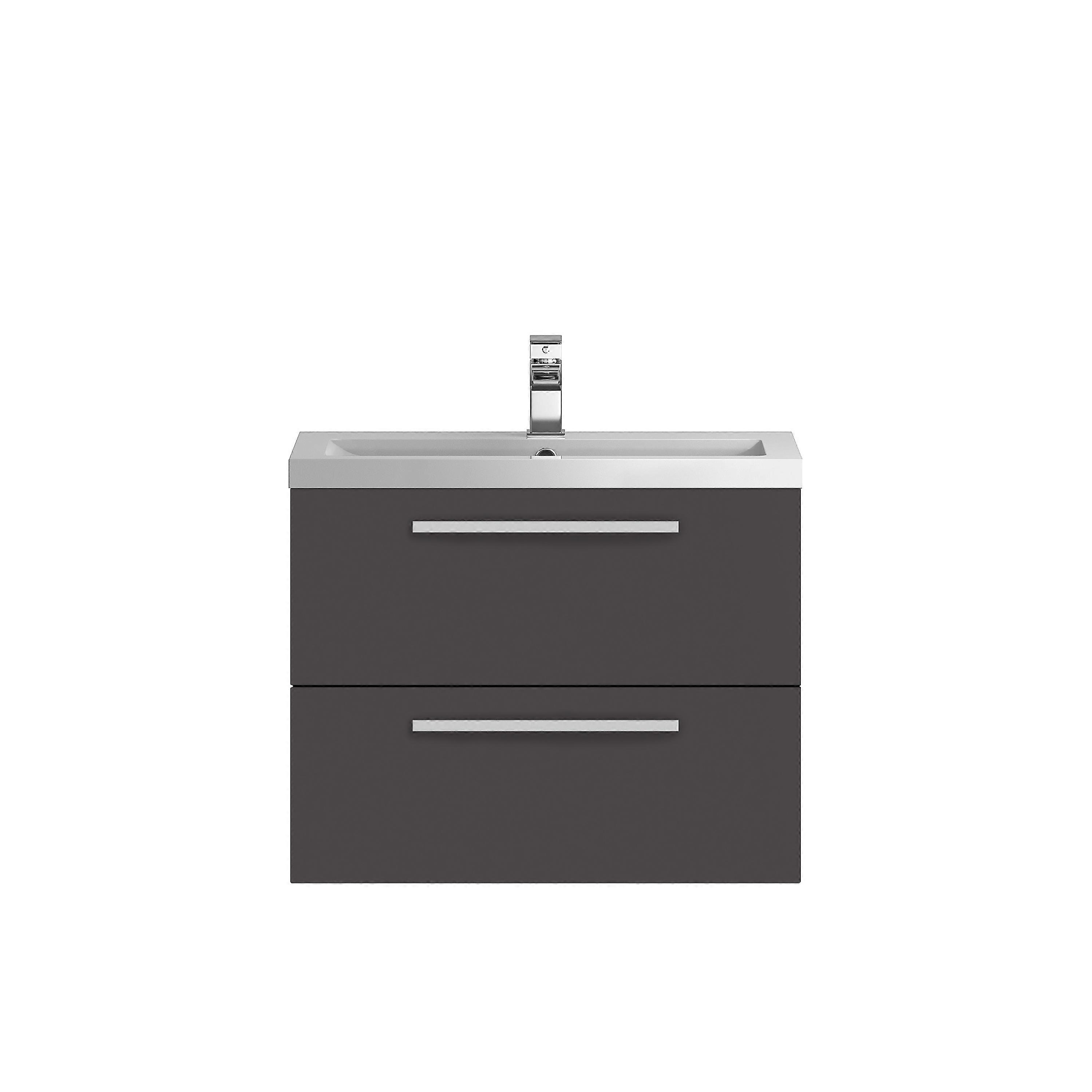 Wall Hung 2 Drawer Vanity Unit with Polymarble Basin, 720mm - Gloss Grey