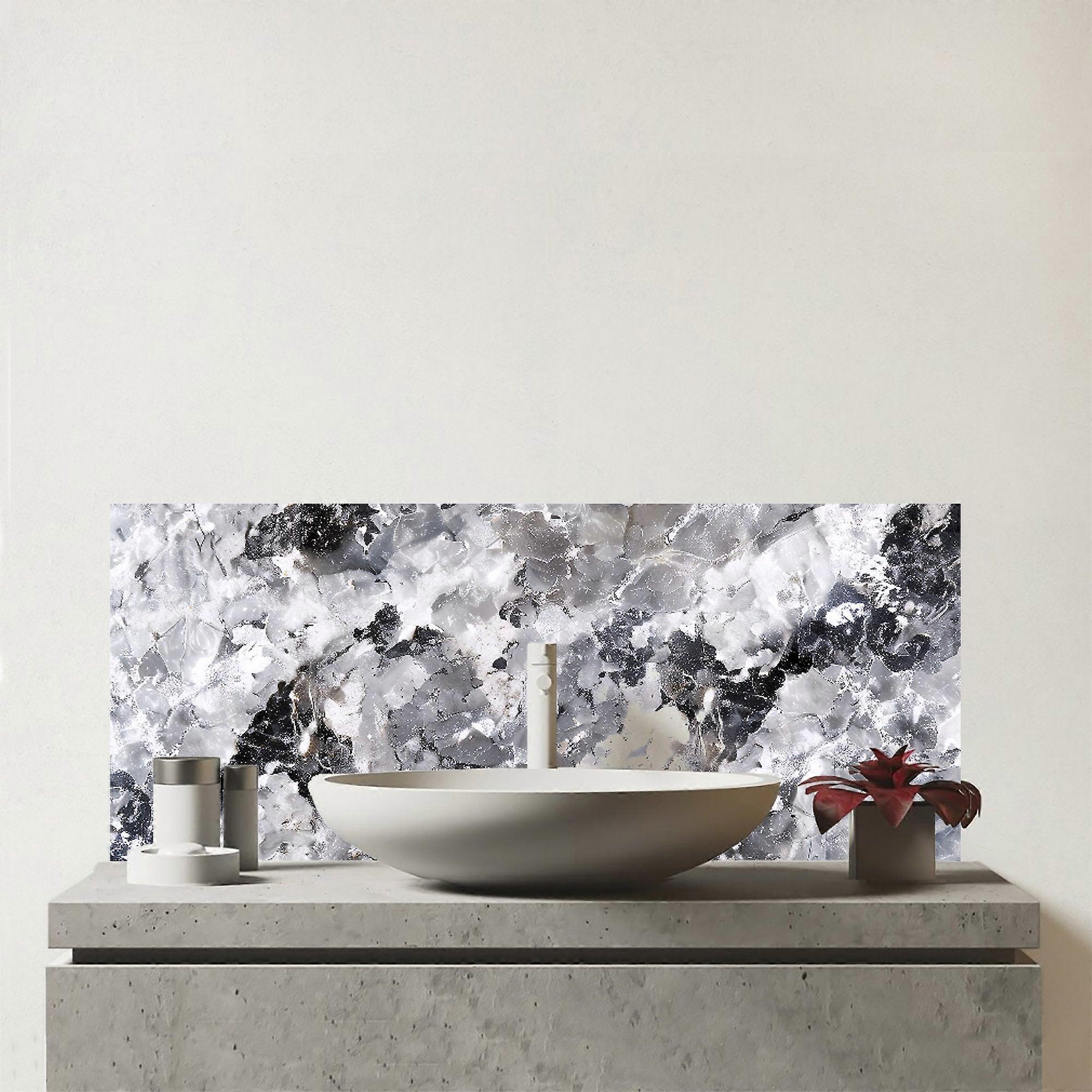 Silver And Black Quartz Effect Glass Bathroom Splashback