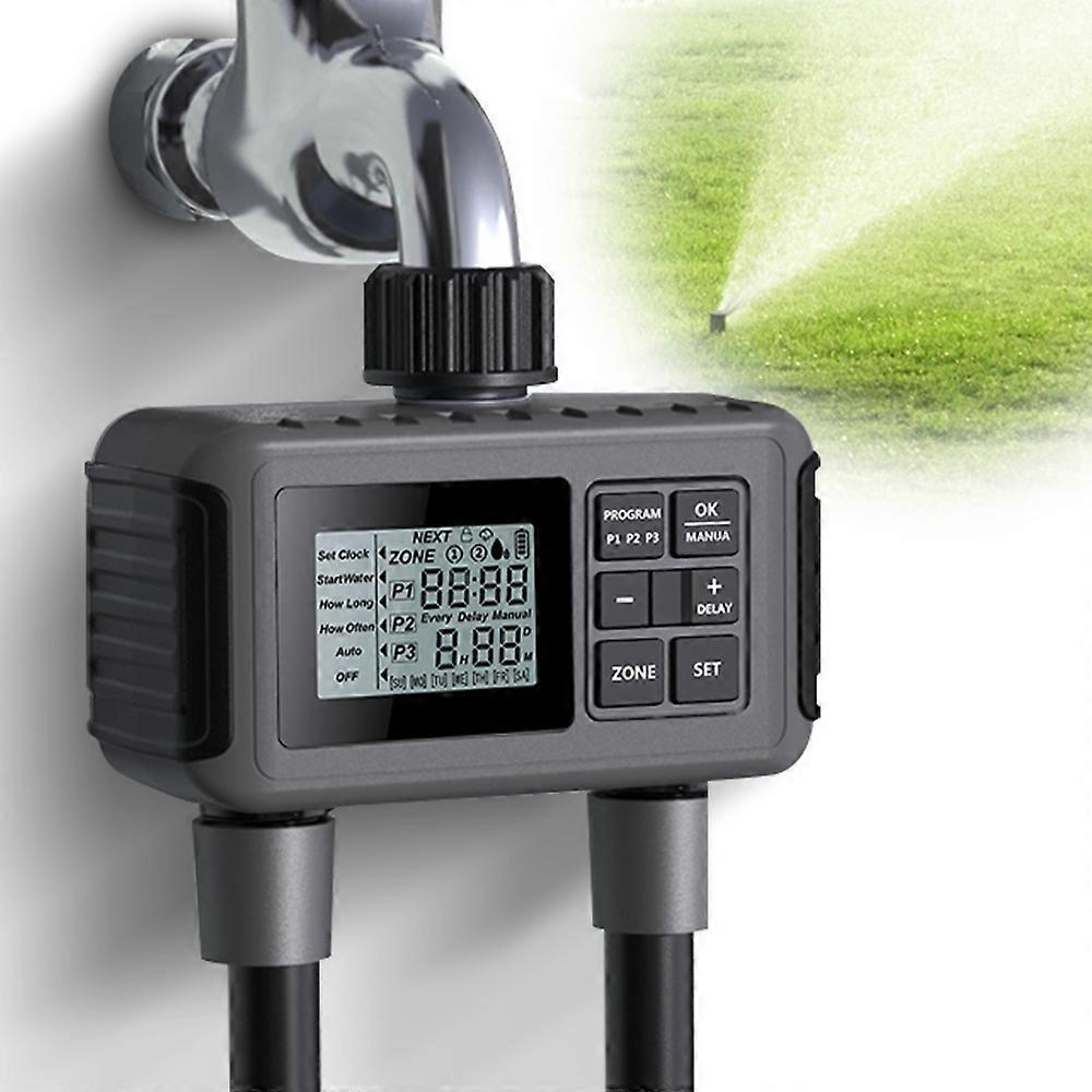 Sprinkler Timer 2 Outlets Automatic Watering System Irrigation Timer with Large LCD Screen/Rain Delay/Anti-clogging Filter/Child Lock Protection IP55