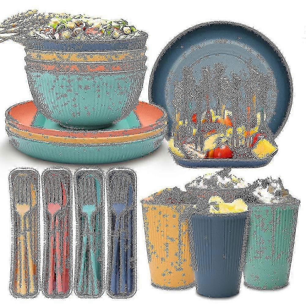 Portable Camping Dinnerware - Unbreakable Plastic Plates and Bowls Set