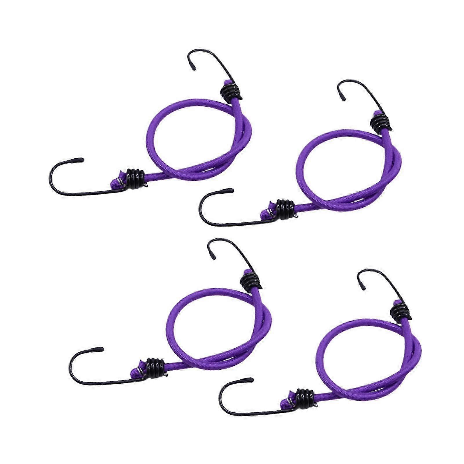 4 Pack of 80cm Mini Bungee Cords with Hooks for Tents and Hunting in Purple Color