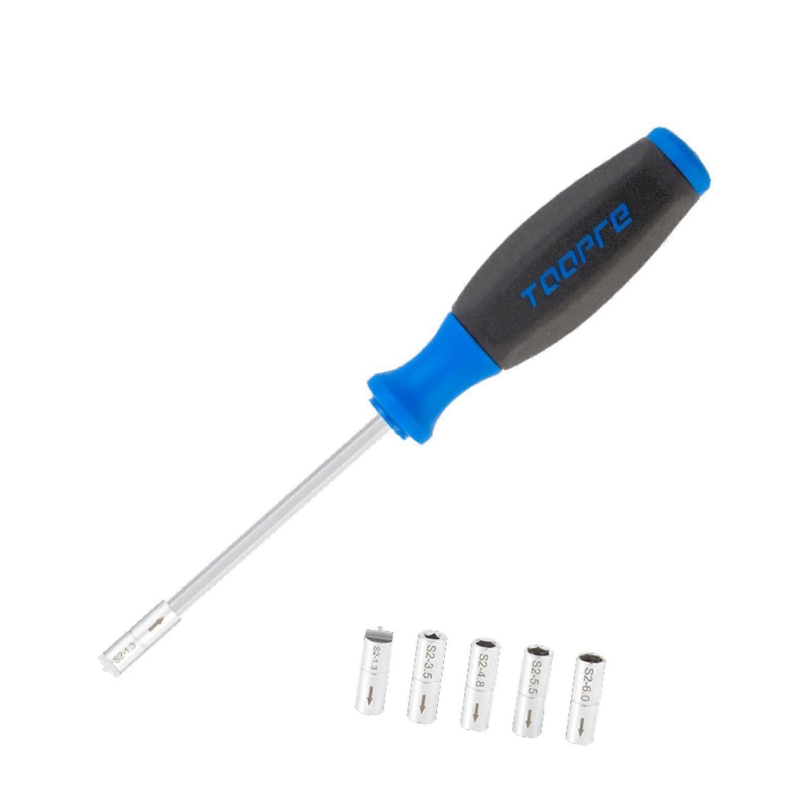 Internal Nipple Spoke Wrench Tool with 5 Sleeves, Portable Manual Bicycle Spoke Tool with Comfortable Grip and Anti-Slip Handle