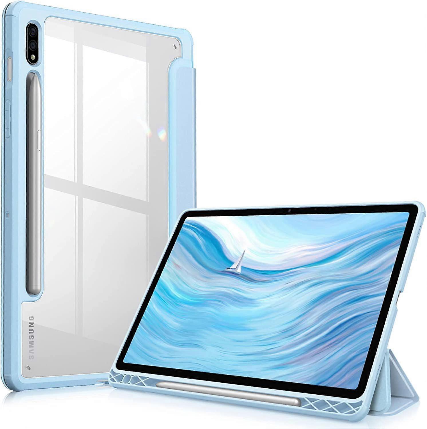 Case for Galaxy Tab S9/S10 Ultra 14.6 Inch, Crystal Clear Hard Back Shell, Soft T Bumper with Pen Holder, Blue Folio Cover