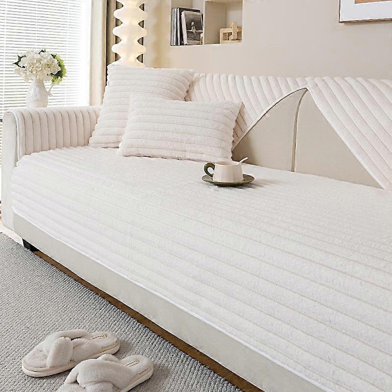 Rabbit Plush Straight Strip Sofa Cover Thicken Simplicity Sofa Mat Couch Covers for Living Room Solid Color Anti-slip Couch Mat
