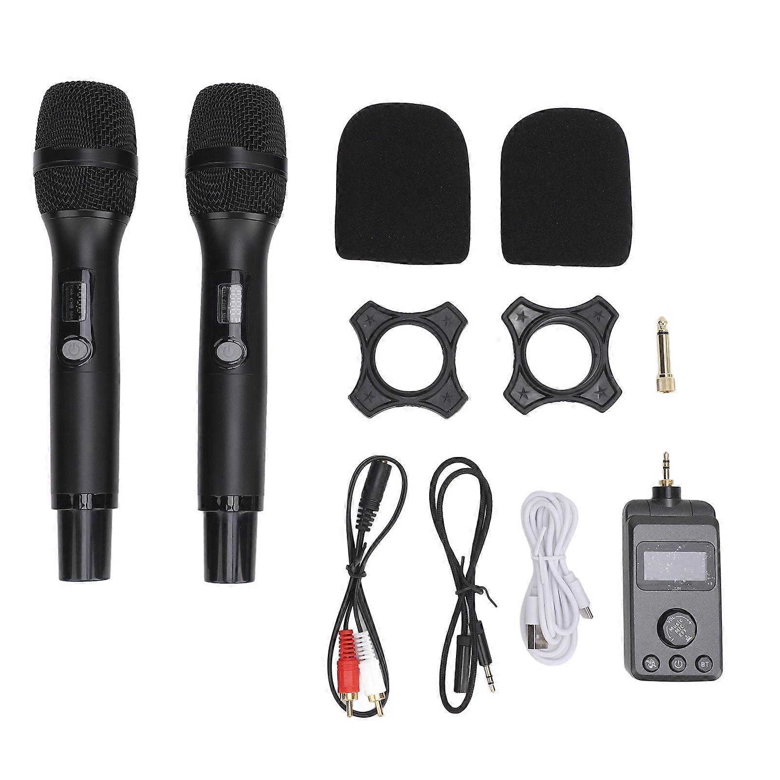 Dual Wireless UHF Dynamic DSP Handheld Cordless Microphone with Rechargeable Receiver for KTV Singing