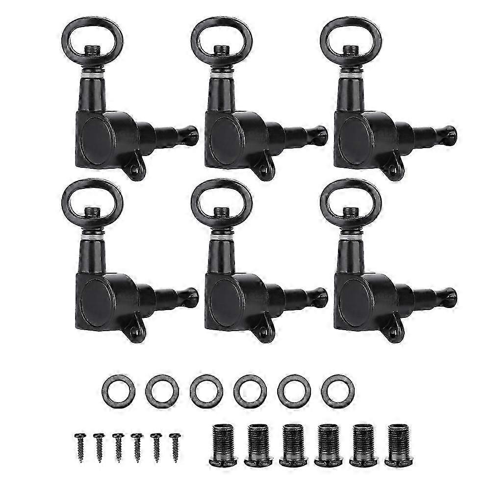 Hollow Handle Tuning Pegs Locking Machine Heads for AcousticElectricGuitar (Black 6R)