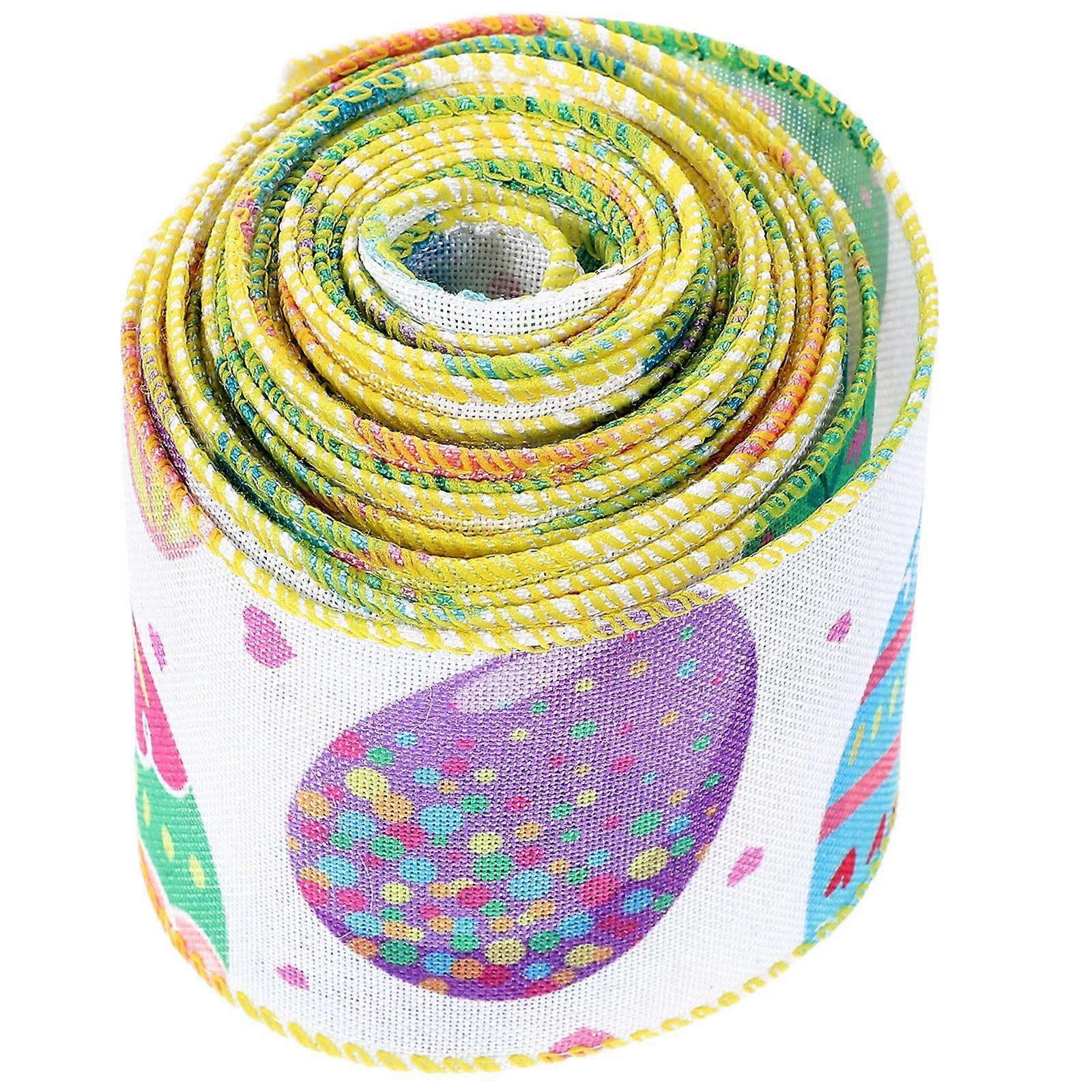 1 Roll of Wired Edge Ribbon For Easter Crafts Easter Gift Box Package Ribbon Colorful Craft Ribbon