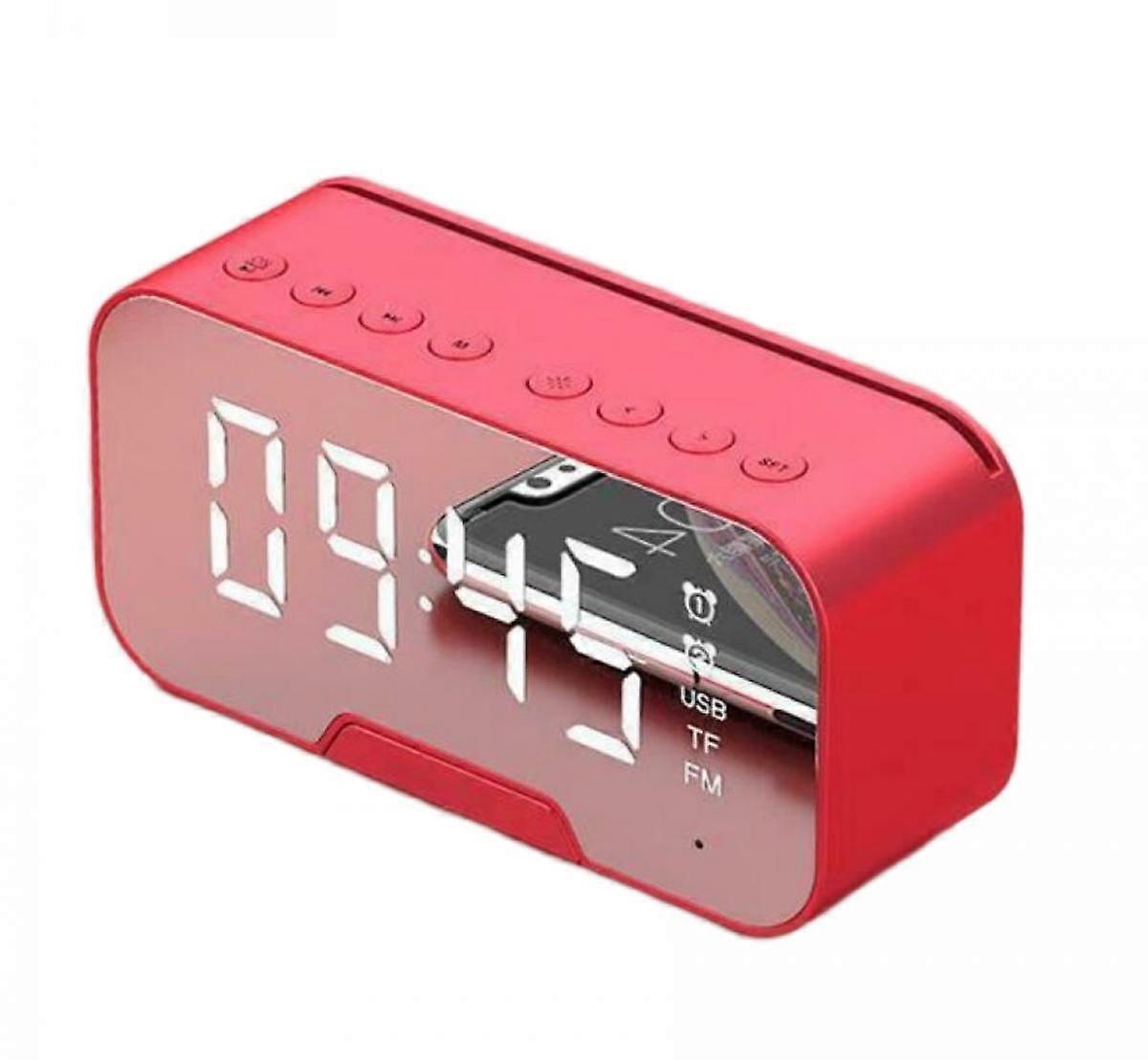 Multi-function Alarm Clock Mirror Led Alarm Clock Multi-function Wireless Bluetooth(Red)