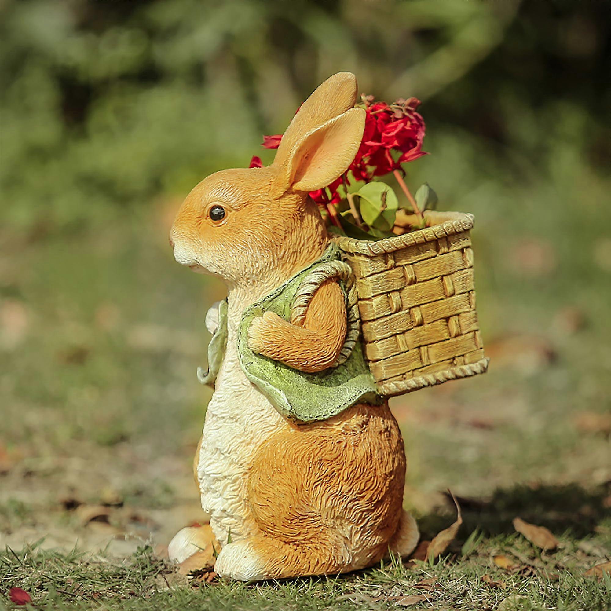 Bunny Rabbit Planter Resin Statue Cute Rabbit Shaped Flower Pot for Garden, Patio, Yard, or Porch Decor (Back Basket Carrying Bunny)