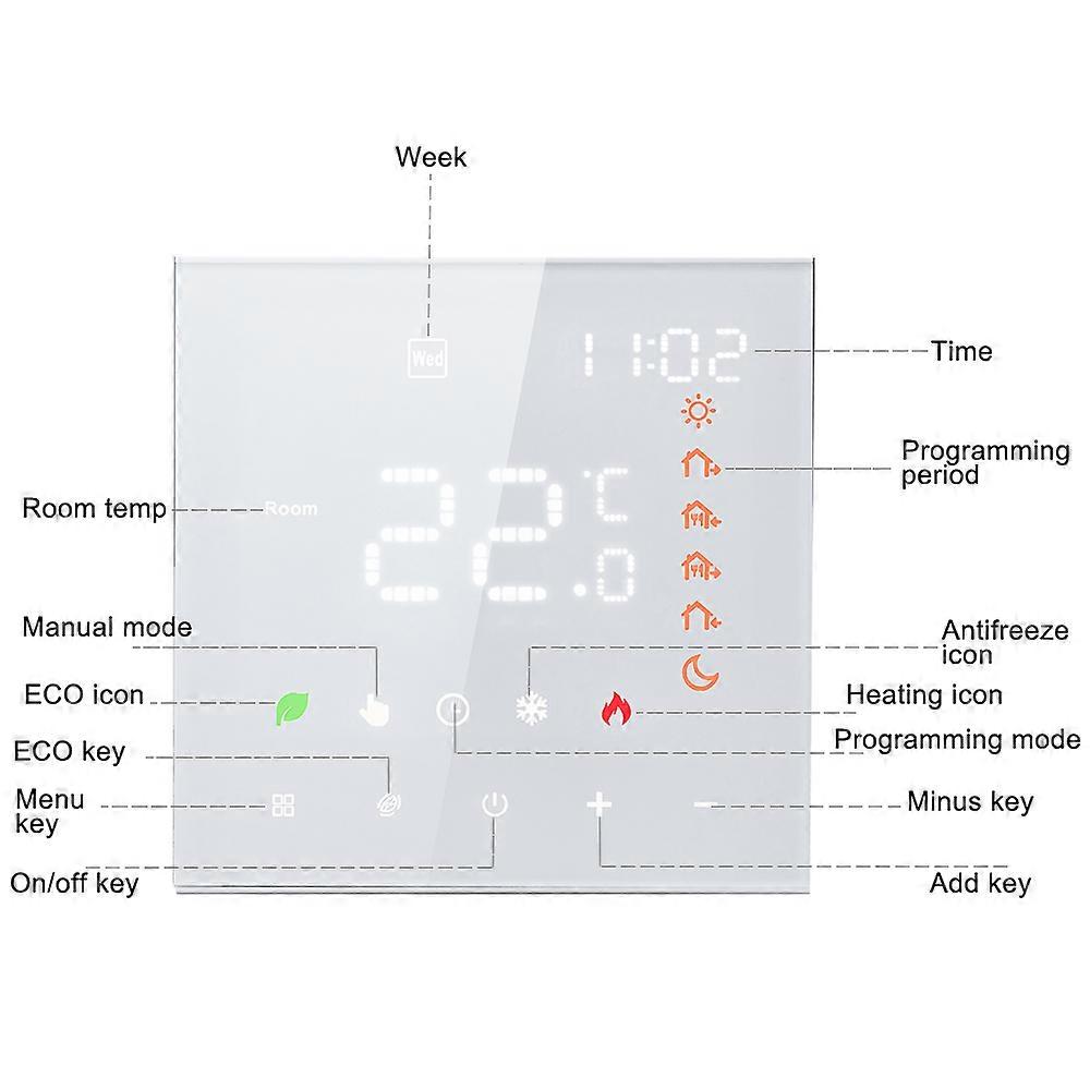 Smart 3A Programmable LCD Display Touchscreen Underfloor Temperature Controller Digital Intelligent Wall Thermostat for Water Heating