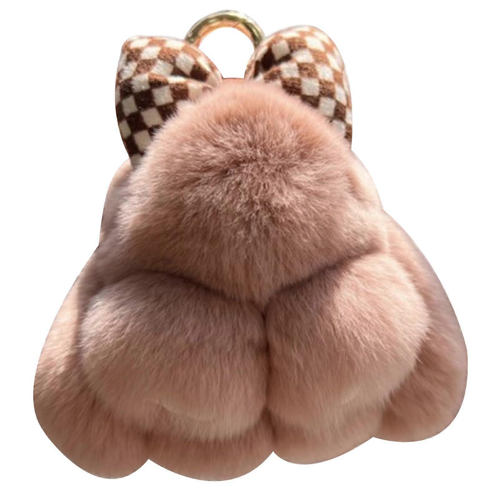 Fluffy Bunny Keychain with Bow Soft Plush Pompom Keychain for Women Girls Backpack Handbag Accessory