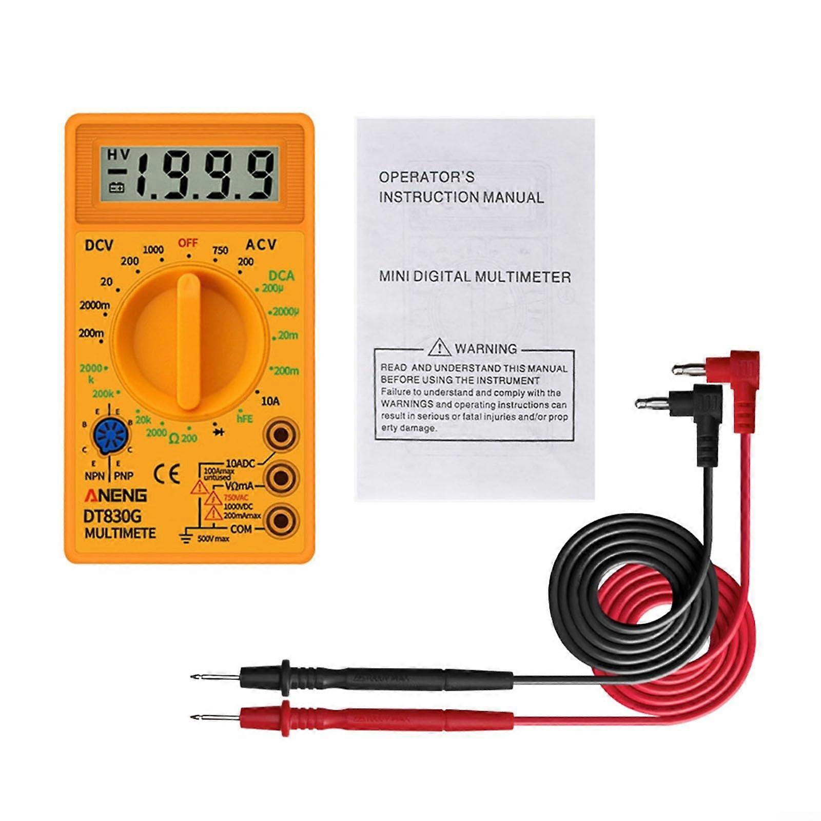 DT830G LCD Digital Voltmeter Ammeter Ohmmeter, 3-Range Measurement, Yellow, Compact Design, Easy to Use