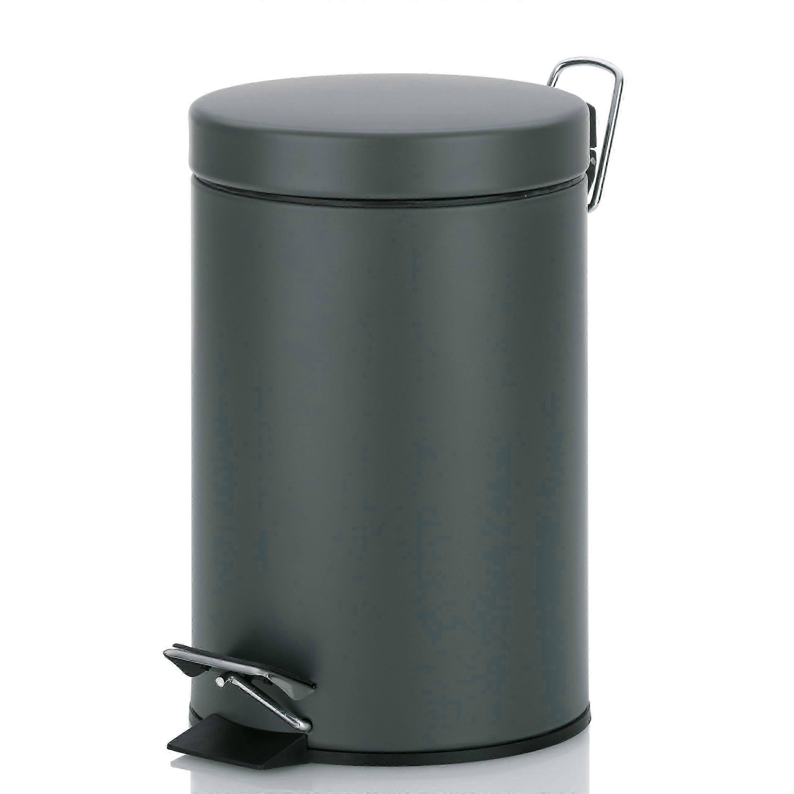 Black Matt Round Trash Can with Hinged Lid