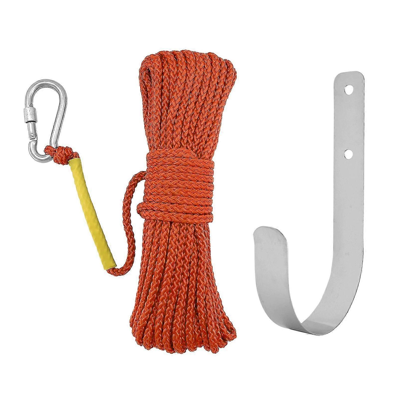 Fishing Nylon Rope Set with Spring Hook Multipurpose for Magnet Fishing Orange
