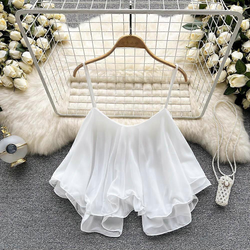 Women's Plus Size Summer All In One Loose Ruffled Shoulder Double Sleeveless Chiffon Halter