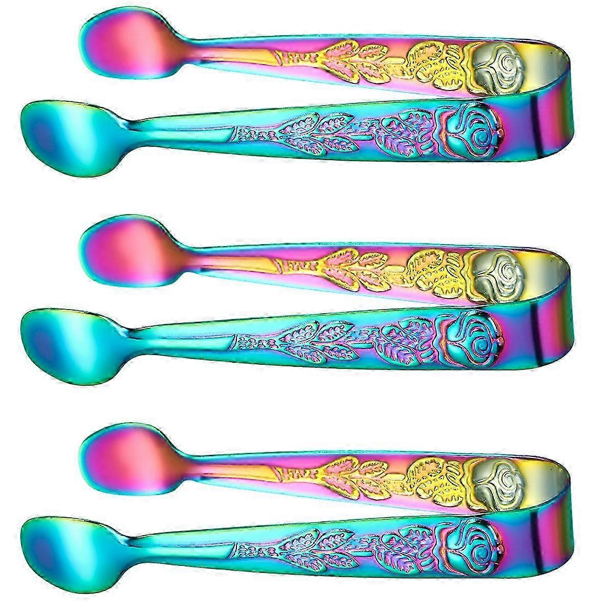 3 stk Mini Rose rustfritt stål tang for sukker, is, te, kaffe, desserter