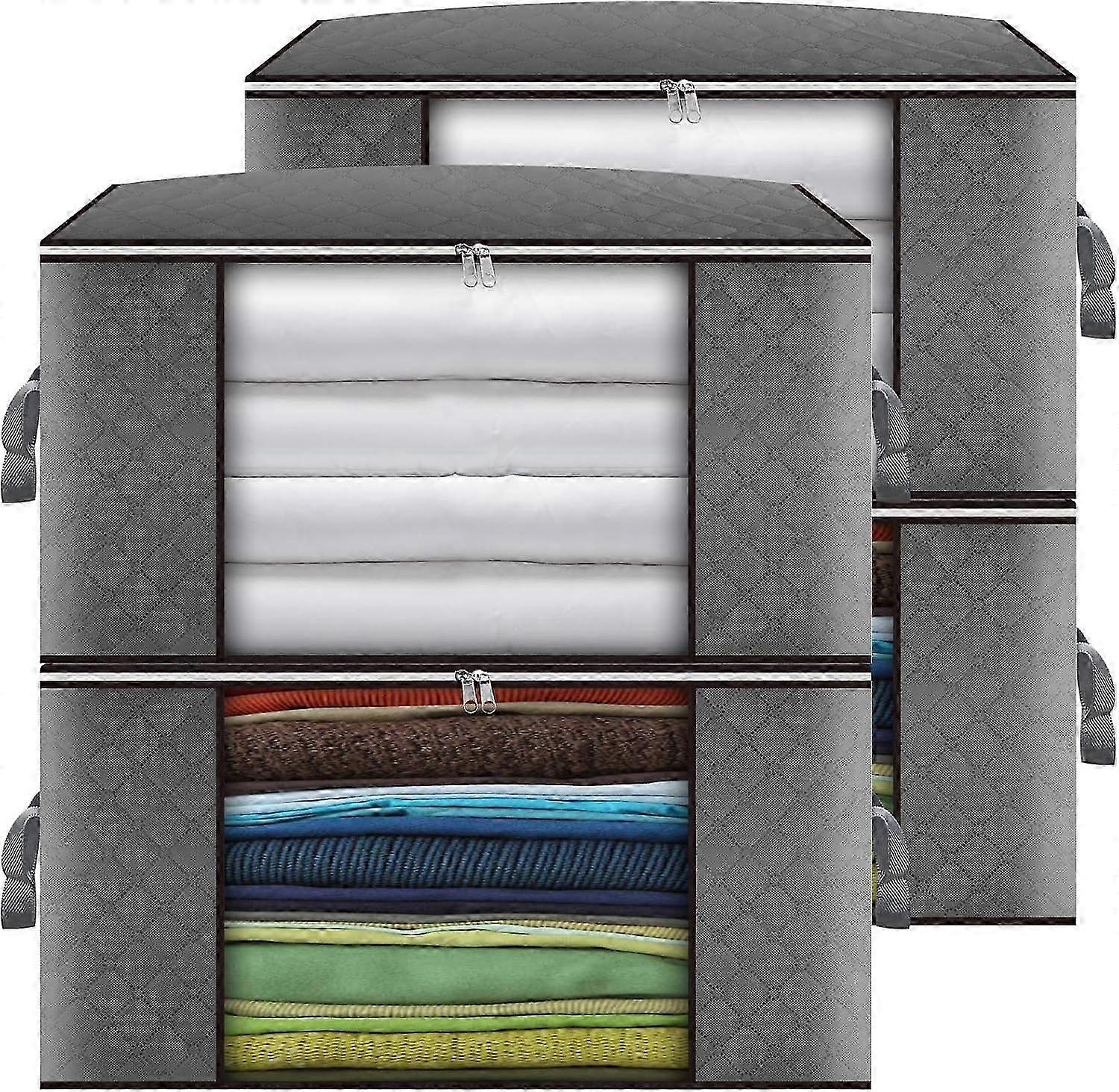 4-Pack 90L Large Clothes Storage Bags with Zip, Clear Window & Handle