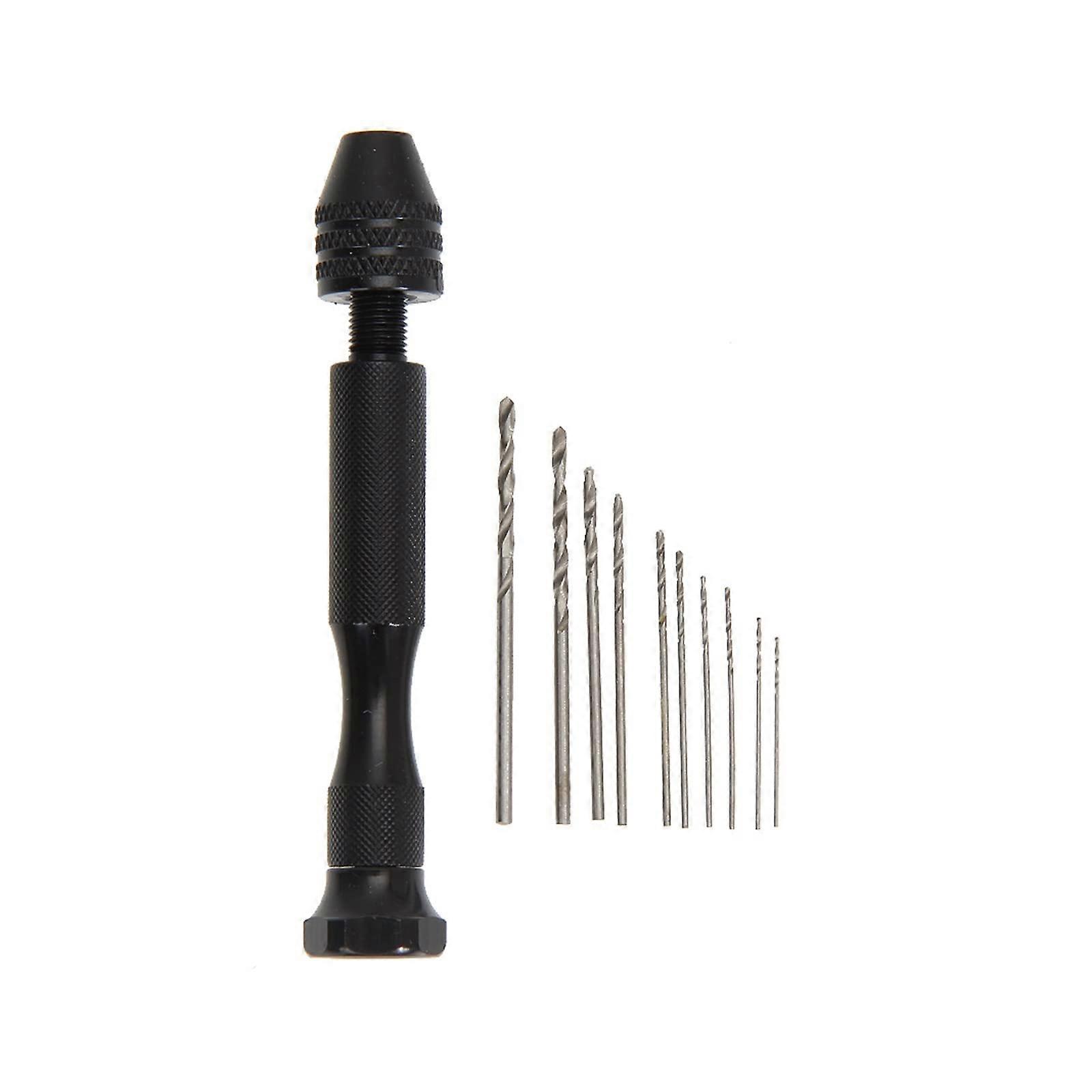 Mini Micro Aluminum Hand Drill With Keyless Chuck HSS Steel Twist Drill Bit Set For Woodworking Portable Rotary Tool Black-Set