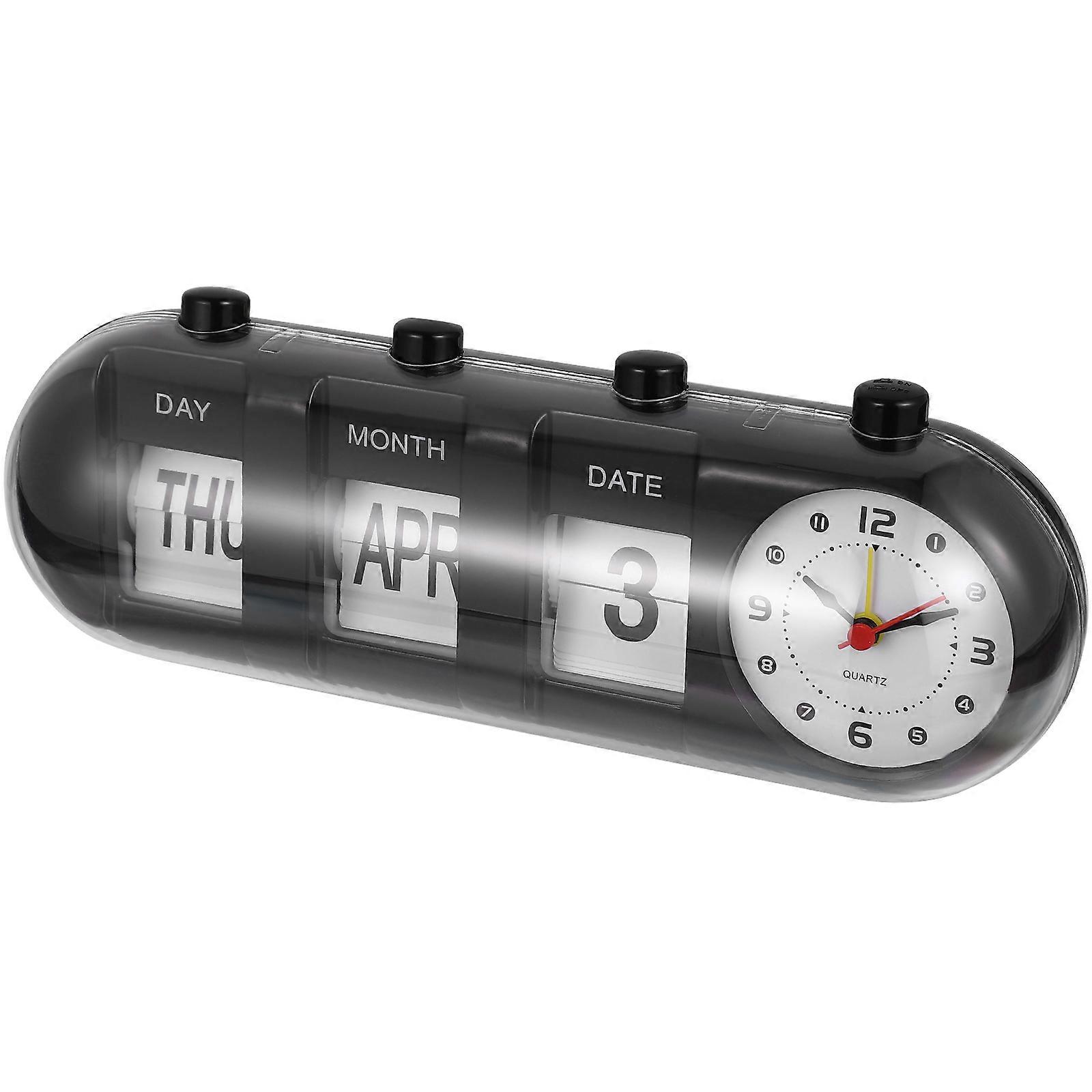 Perpetual Flip Desk Calendar Clock with Manual Date Display, Nordic Style ABS Plastic Desktop Clock for Home, Office, Study, Bedroom, Living Room