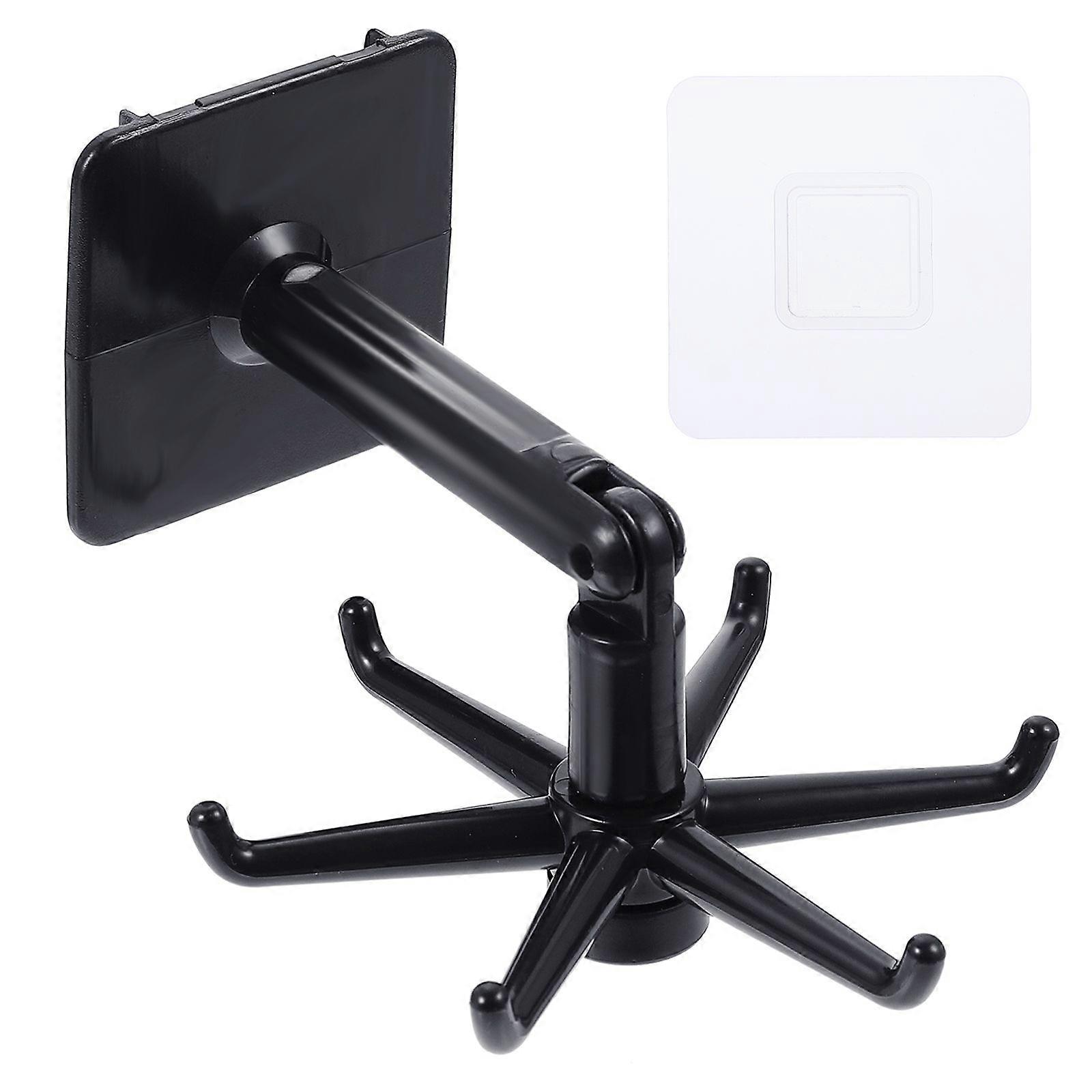 1 Set 4Pcs Multi-function Rotating Hooks Punch Free Storage Hangers (Black)