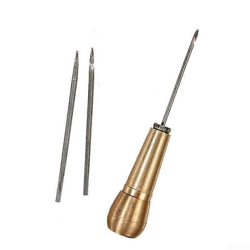 Copper awl and needle tool set for leather sewing and shoe repairs